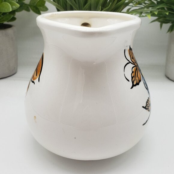 Vintage 1977 Japanese White Yellow Blue Florals Ceramic Pitcher - AS IS - Picture 2 of 10